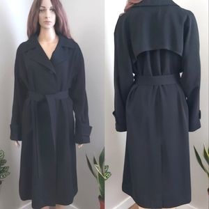 Hilary Radley women's black belted trench coat long line